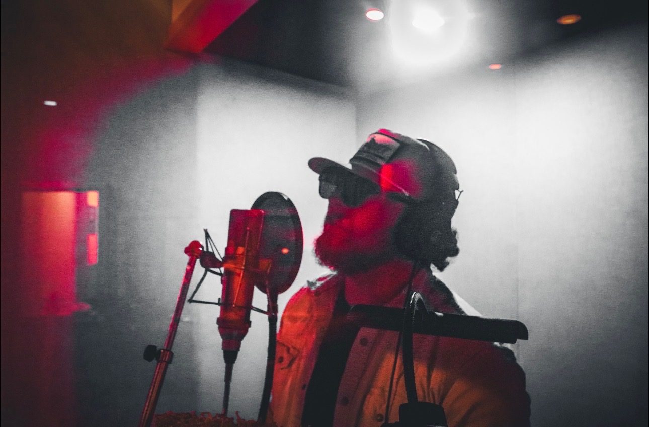 Grady Maguire tracking vocals at Rosewood Studios